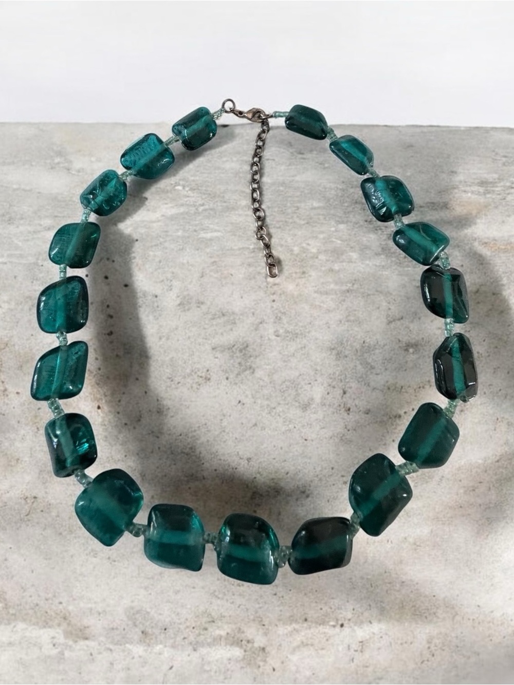Teal Glass Bead Statement Necklace - Women Jewelry